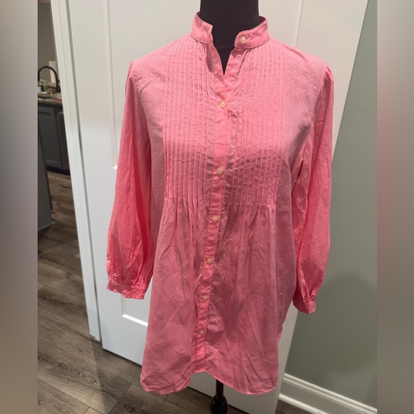 Max Mara pink button down tunic pin tuck pleats band collar balloon sleeves - Picture 1 of 12